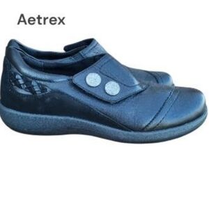 38 Aetrex Karina Monk Strap Slip On Loafer Dress Walk Jog Shoe Black Women 7.5 8